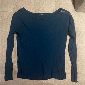 LOFT Navy Fitted Long Sleeve Blouse